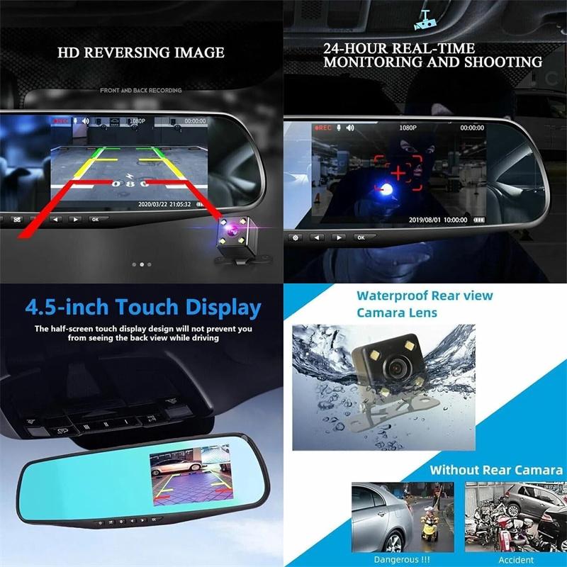 Zrcadlo Dash Cam Fhd Duální objektiv DVR do auta Přední a zadní Video Noční rekordér 170° Širokoúhlý 24h Monitorování parkování