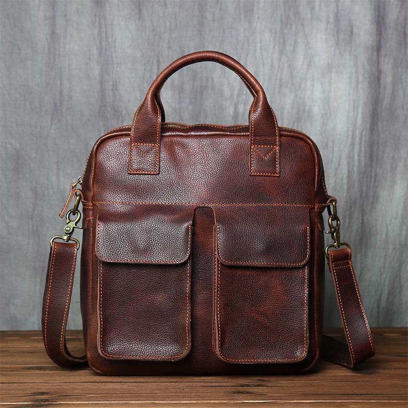 

NZPJ New Retro Leather Men s Handbag Top Layer Cowhide Vertical Single Shoulder Messenger Bag Postman Briefcase Computer Bag