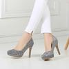 Women's High-heeled Single Shoes Fashion Sequined Banquet Wedding Shoes Waterproof Table Fine Heel Shallow Mouth Large Size Four-season Shoes