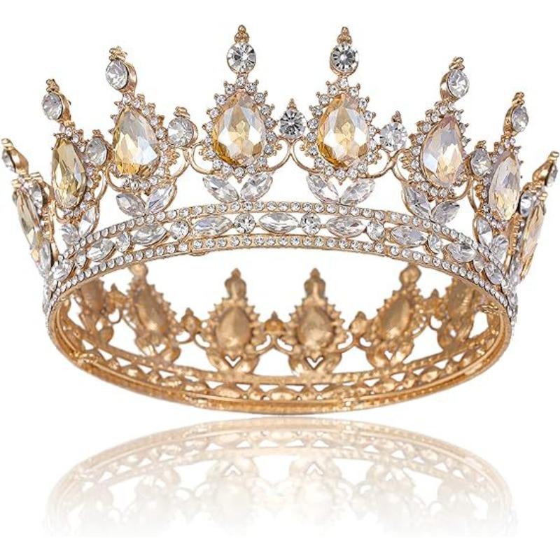 

Bridal Large Round Crown Baroque Alloy Gemstone Crown King Ball Party Crown Hair Accessories