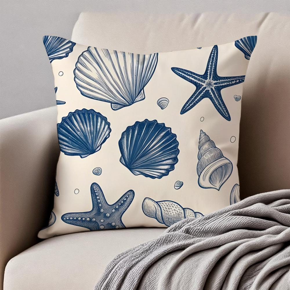 Casual Marine Organism Cushion Cover Pillowcase Antidustmite Invisible Zipper Short Plush Sofa Cushion