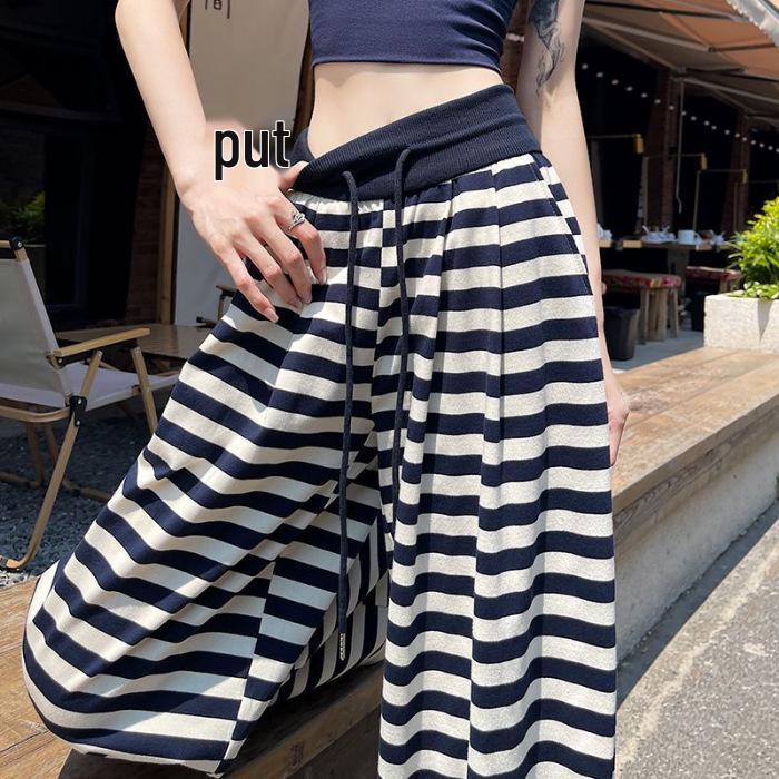 Women s Summer 2025 Striped High-Waisted Wide-Leg Loose Casual Pants Extra Large