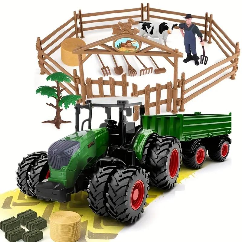 16.5  Big Tractor Toy,Farm Toy,Farm Animals Set,Include Truck Toy and Traile,Fence,Farmer,Animals,Tool,Farm Set for Gift