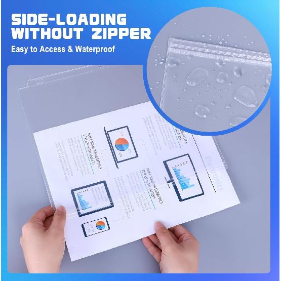 Antner 10 Pack Letter Size Binder Pockets 3 Ring Binder Zipper Pouch, 3-Hole Waterproof Resealable Zip Loose Leaf ert Bags PVC Document Organizer