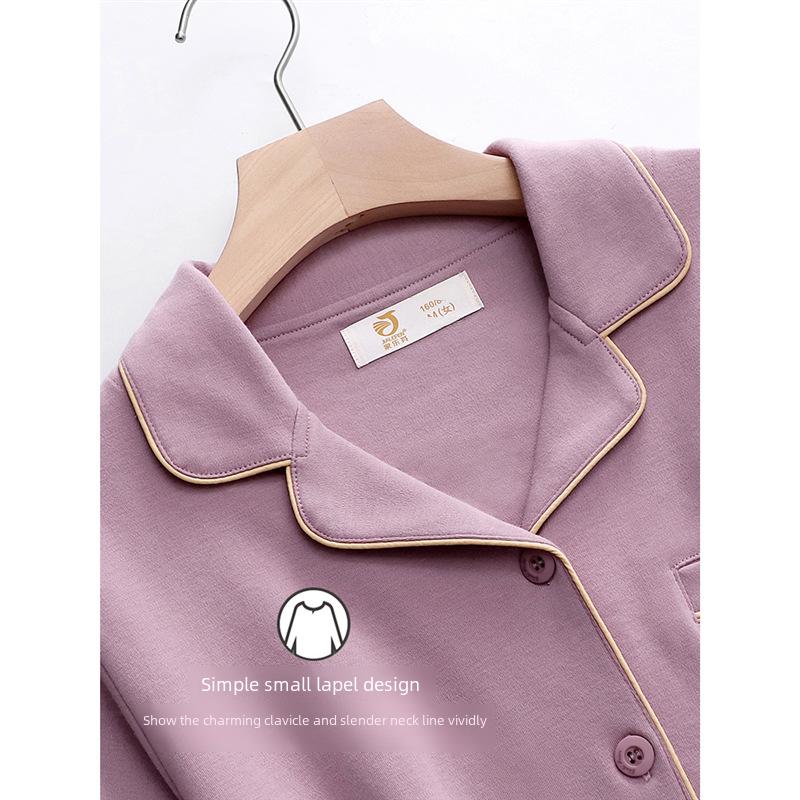 Ladies' 100% Cotton Long Sleeve Pajama Set Spring/autumn Thin Style Winter Warm Homewear Suit
