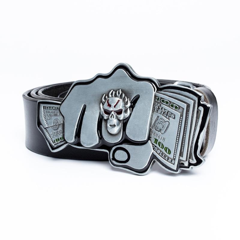 Personalisierter Modegürtel aus Rindsleder, Totenkopf-Motiv, Herren