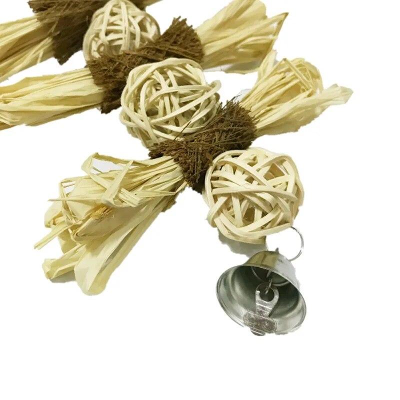 Natural Wooden Grass Pet Parakeet Chewing Toy Parrot Bird Bites Swing Ball Loofah Vine Balls Cage Bird Hanging Accessories