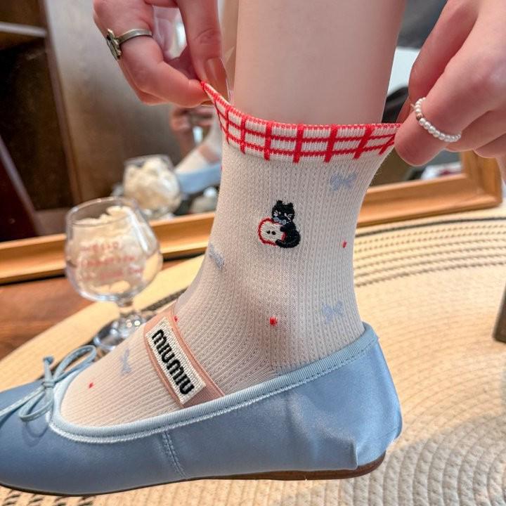 Cute Animal Embroidery Mid-Calf Socks - Trendy Spring/Summer School Style