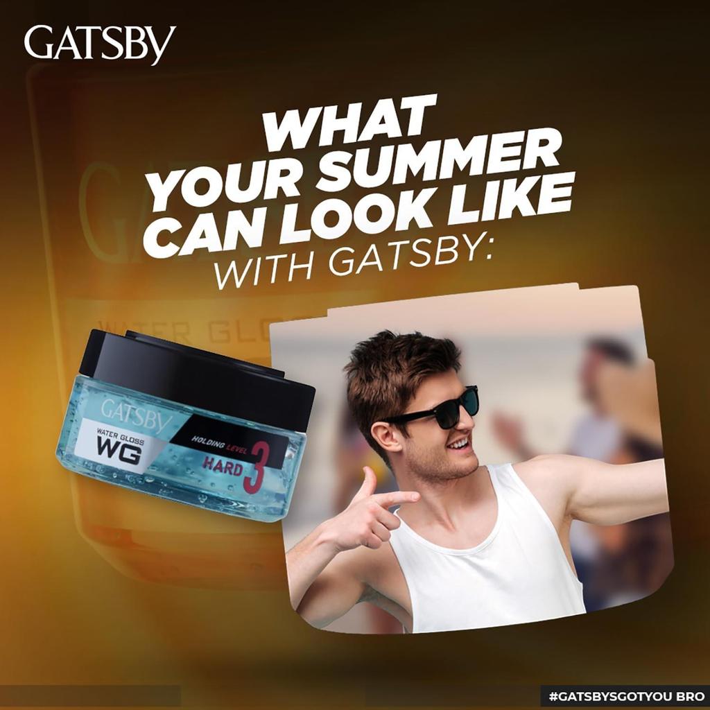 Gatsby Leather Water Gloss Hair Gel 300ml Pack Of 1 – Hard Wet Look Hold Level 3, Long Lasting Shine, Easy Wash Off, Non Sticky Styling Gel