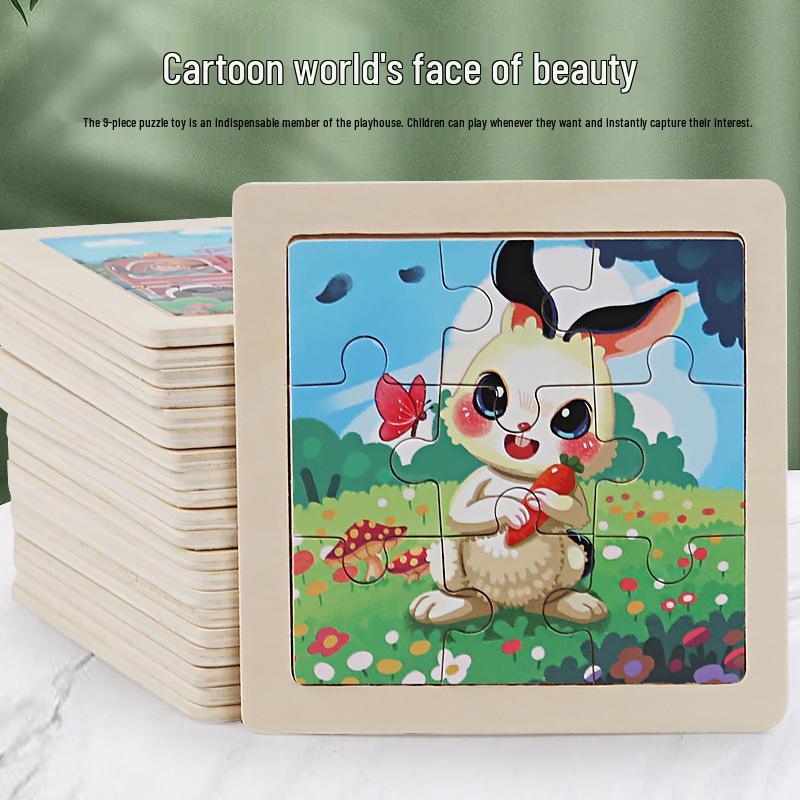 9-Piece Wooden Cartoon Animal Transport Jigsaw Toy for Early Education
