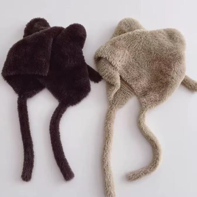 Children's Cute Kitten Ear Muffs Hat - Plush, Knitted, Windproof, and Warm Solid Color Headwear
