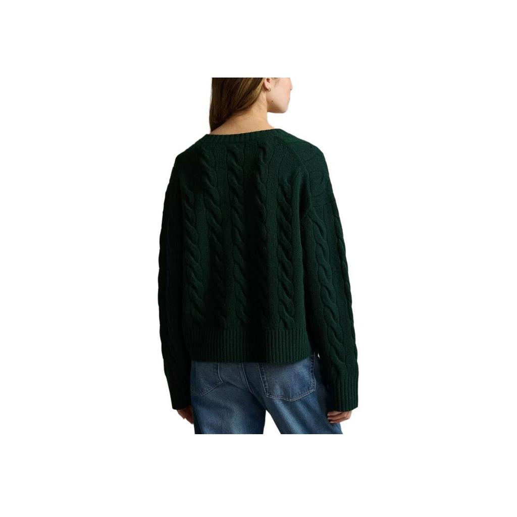 Polo Ralph Lauren Knit Cable V-Neck Long Sleeve Sweater Women sweater Dark-Green 211941579-002