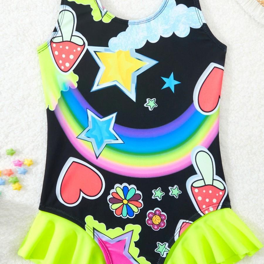 

2025 New Sweet European and American One-Piece Swimsuit for Girls 6 Years чорний