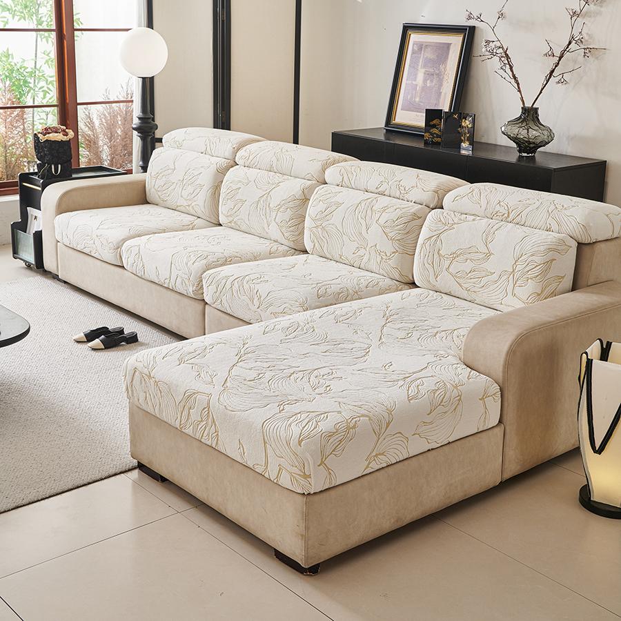 

Жаккардовый чехол на подушку для дивана из полар-флиса с дизайном в виде листьев, устойчивый к пятнам от домашних животных, в стиле шапочки для душа для легкой установки Plus L