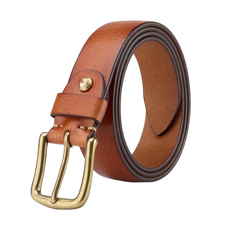 Men's Handmade Belt Retro Casual Versatile Belt Copper Buckle Belt First Layer Real Cowhide Belt