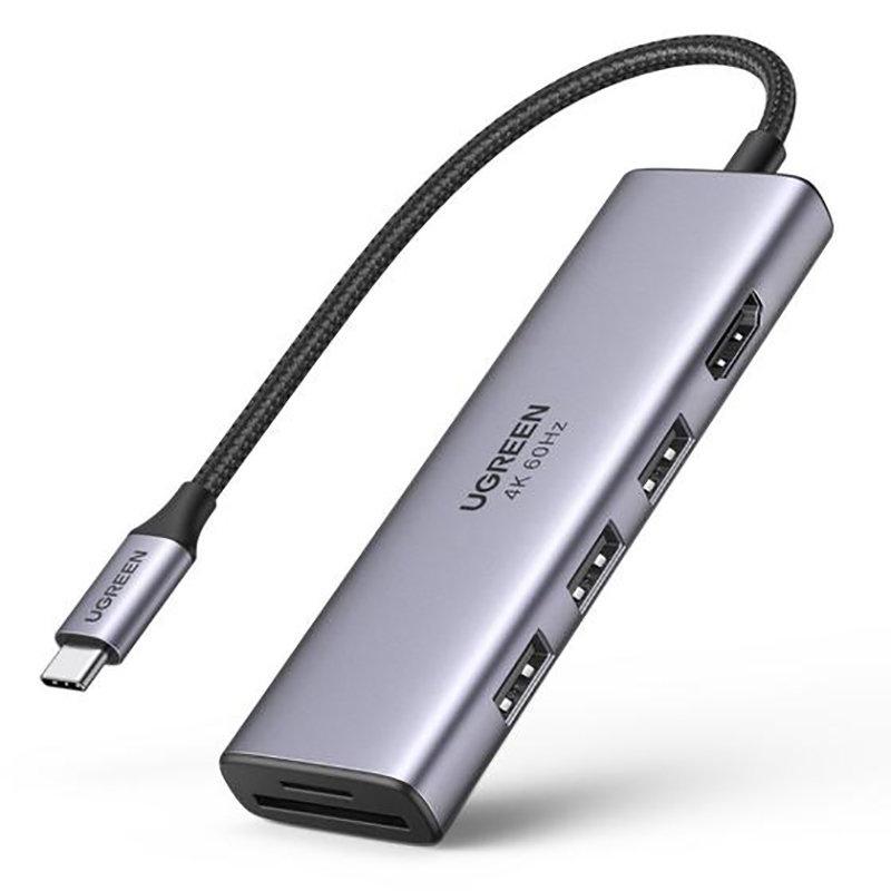 Ugreen USB-C Multiport Hub: 6-in-1 Adapter with Triple USB 3.2, 4K HDMI, SD/TF Reader - Model CM511 (Grey)