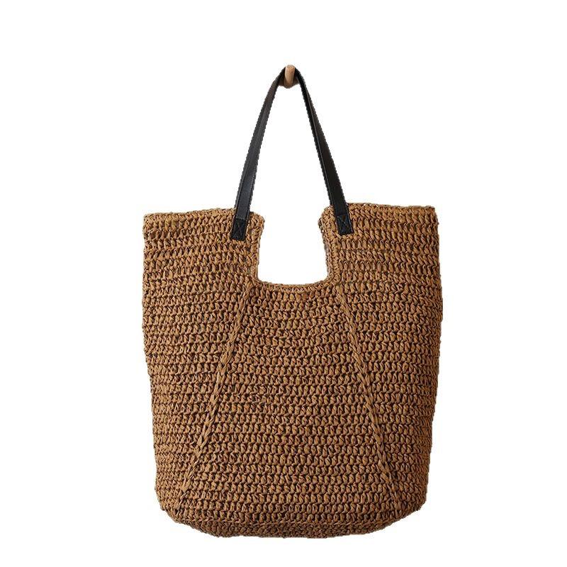 Large Hand-woven Summer Beach Handbag, Handmade Straw Tote Bag, Casual Top-handle Rattan Woven Semi-circle Clutch Bag for Women, Travel, Vacation