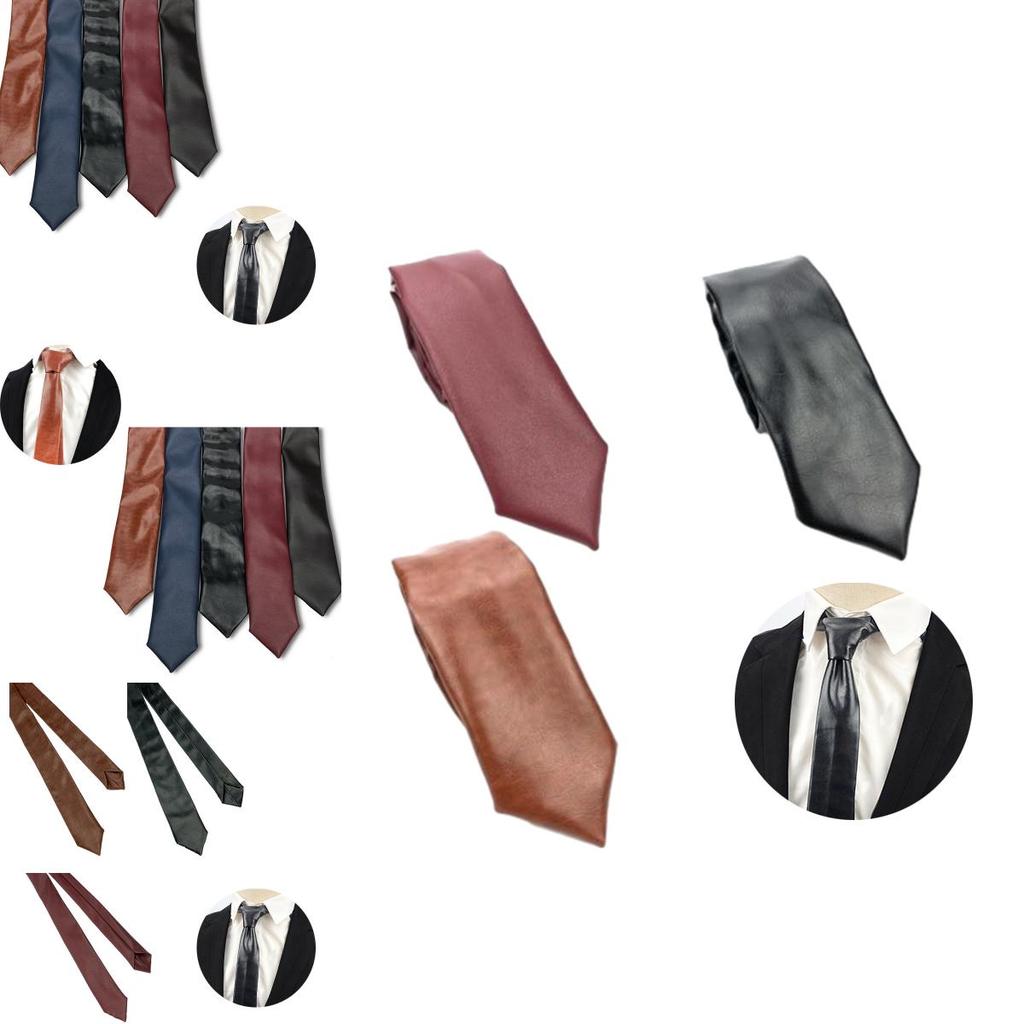 Men's Pu Leather Necktie Narrow Version 5.5cm Width British Business Style Solid Color
