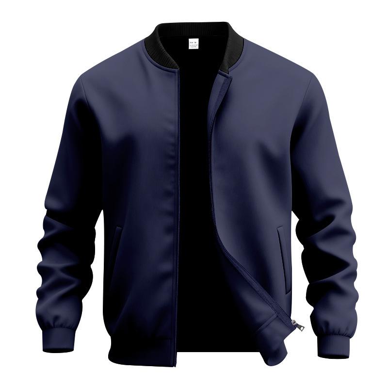 Giacca Bomber Casual da Uomo a Manica Lunga, Colore Unito, Collo Alto, con Zip