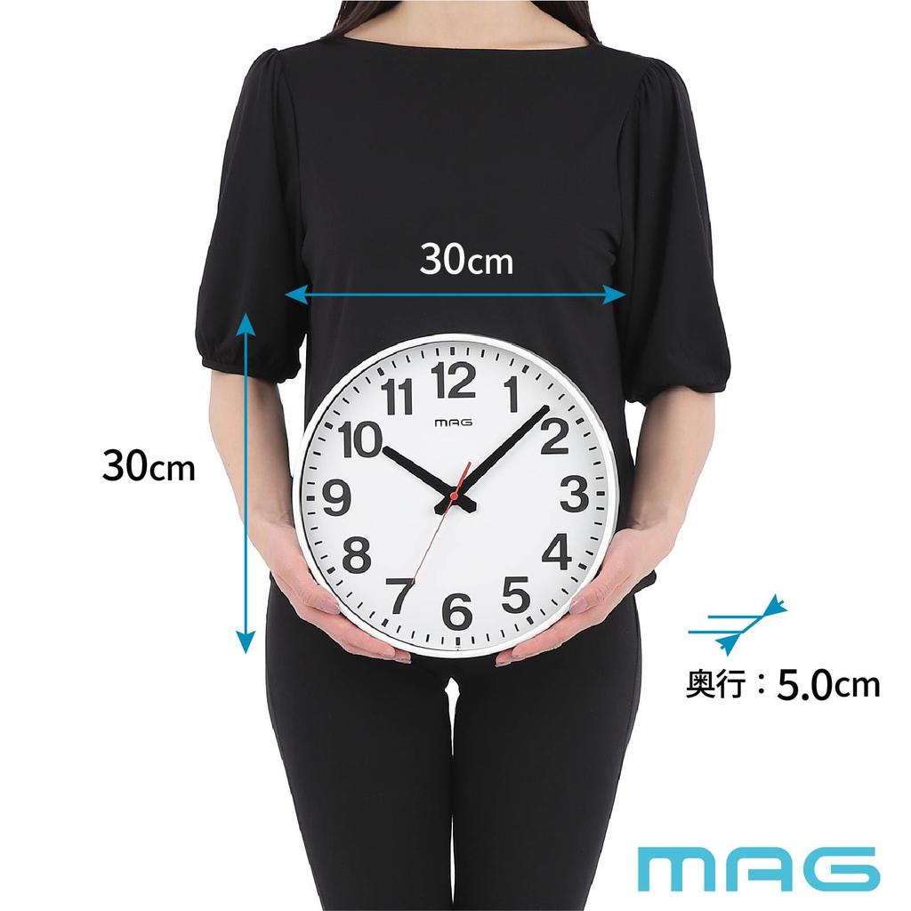 MAG Wall Continuous Second Easy to Noah Precision Clock, Analog, Silent, Hand, 30.0cm Diameter, Simple, Standard, Stylish, Read, White, W-802A WH-Z,