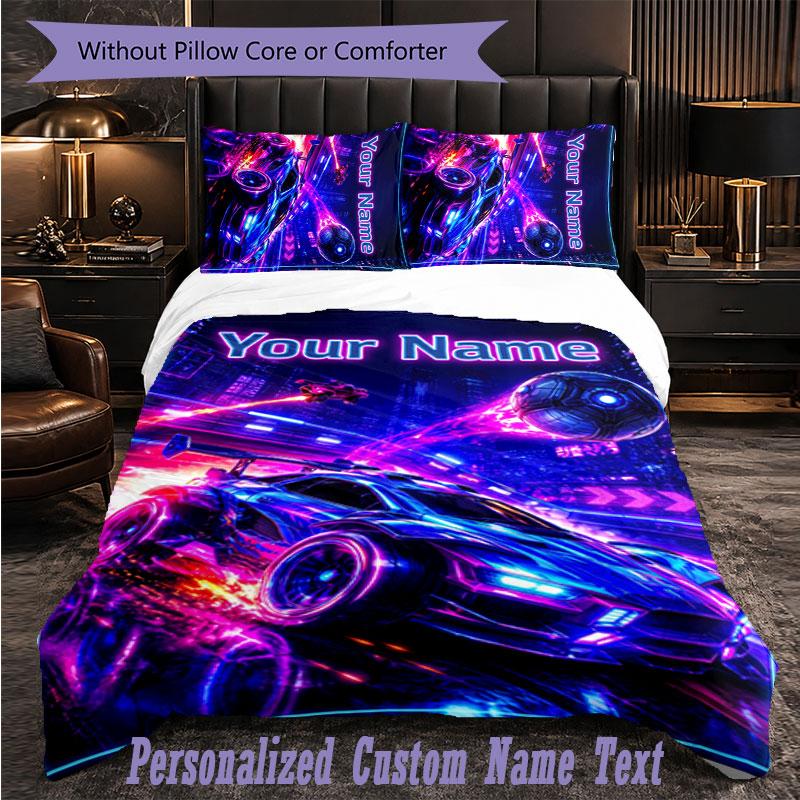 Personalized 3Pcs Bedding SetRocket League Custom Text Duvet Cover Pillowcase Set Bedroom Gift