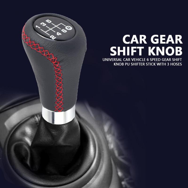Car Vehicle 6 Speed Gear Knob Pu Shifter Stick With 3 Hoses