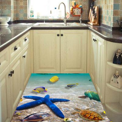 Abnehmbarer Strand Meer 3D Wandsticker, 60x90cm, Wasserdichte Seestern Bodenaufkleber Wandtattoos für Kinderzimmer Kinderzimmer Dekor