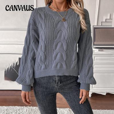 Women's Plus Size Knit Sweater Autumn and Winter Loose Head Retro Thick Needle Solid Colour Twist Sweater