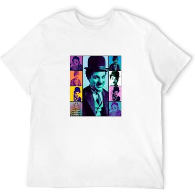 Chaplin Actor Individuality T-Shirt Charlie Smiles Crewneck Cotton for Men White