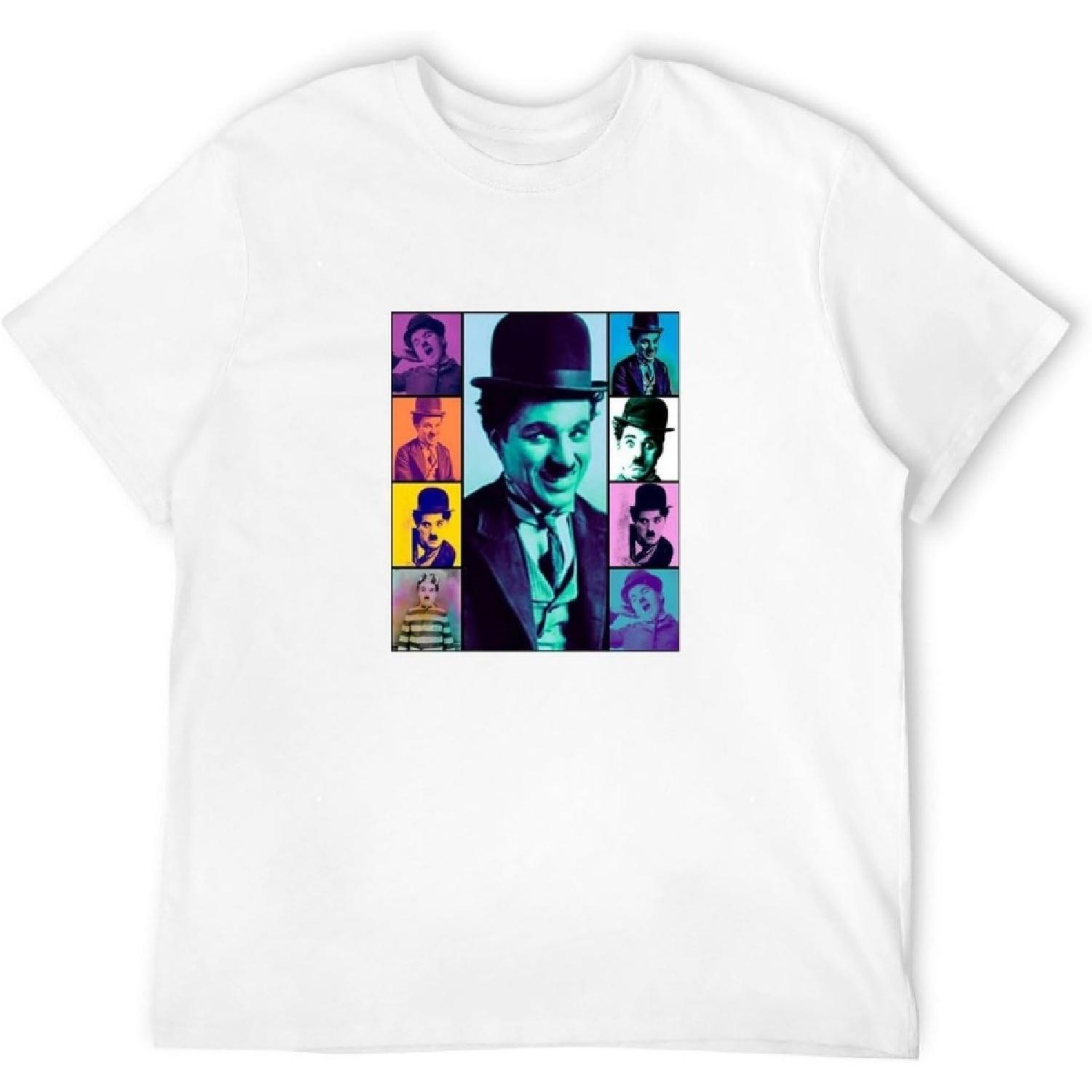 Chaplin Actor Individuality T-Shirt Charlie Smiles Crewneck Cotton for Men White S
