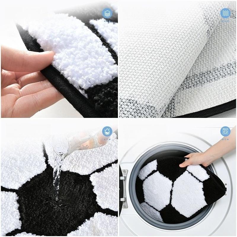 1pcs Round Football Entrance Mat Home Decorative Carpet Bathroom Absorbent Anti Slip Pad Machine Washable Multi-scenario Application Floor Mats