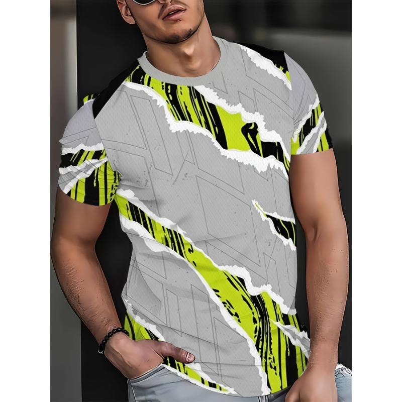 Men s Quick-Dry Ripped Hem T-Shirt - Color-Block Raglan Short Sleeve Streetwear Top with Round Neck S