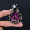 Tree Of Life Lab-Created Ruby & Moonstone Gemstone Pure Copper Wire Wrap Handmade Jewelry Pendant