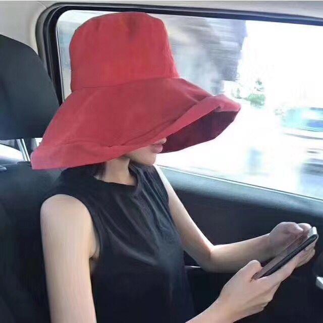 Summer sun protection hat women's versatile double-sided with large brim bucket hat outdoor UV protection travel visor