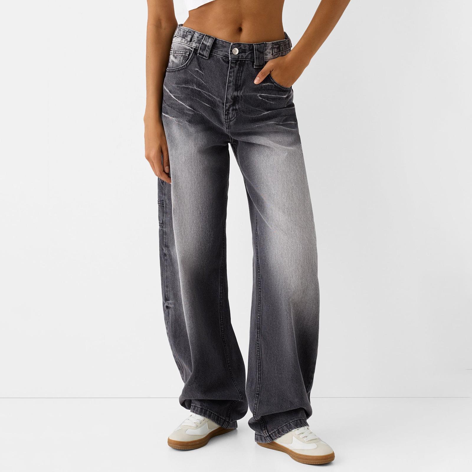 2024 Women s Washed Loose Wide-Leg Jeans in European-American Street Style M