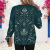 Women Plus Size Round Neck Long Sleeve Boho Printed Pullover Sweatshirt
