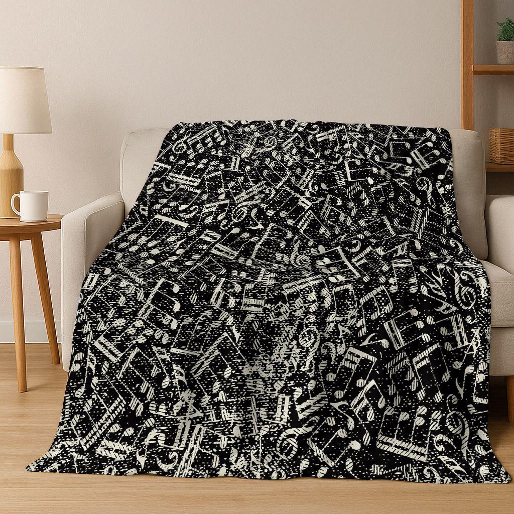 Tanzende Musik Musikalische Note Instrument Cartoon Flanell Decke, Gemütliche Weiche Überwurfdecke für Zuhause Schlafzimmer Bett Sofa Abdeckung Geschenk Kind