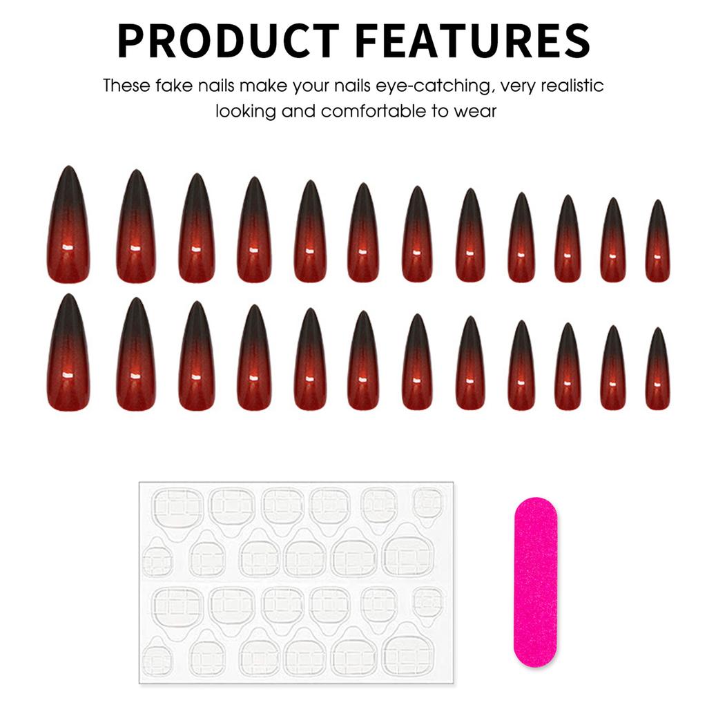 Black Red Gradients Resin Nail Extension Long Lasting Safe Material Waterproof False Nails for Women Nail Art Decoration