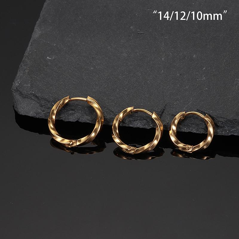 1 Coppia Nero Argento Oro Tonalità Acciaio Inossidabile Cerchio Orecchini Cerchio Rotondo Orecchino Uomo Donna Taglia Grande Iperbole Gioielli 10-14Mm