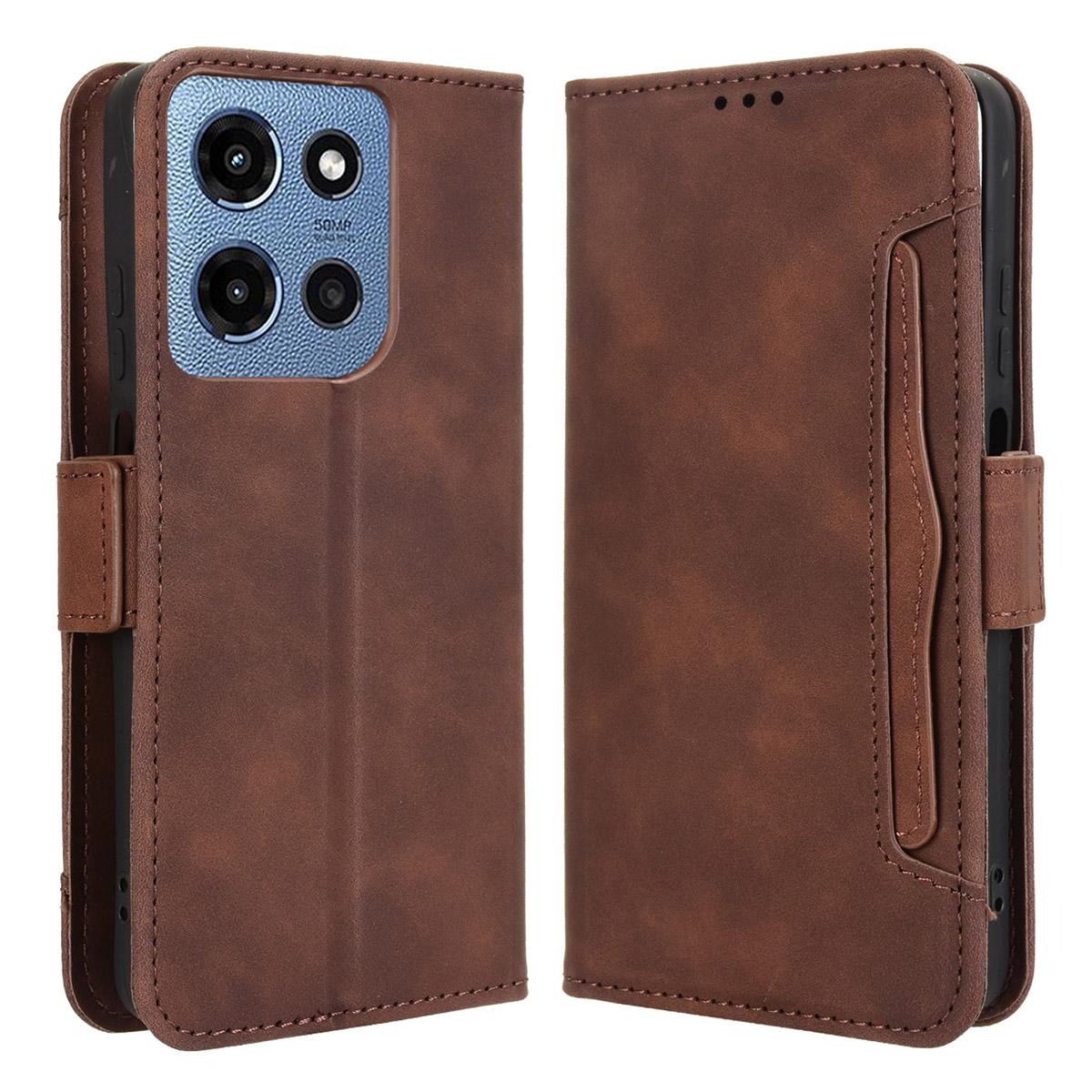 

Для Motorola Moto G Play (2025) 4G/G Потужність (2025) Шкіряний чохол-гаманець для телефону з численними слотами для карток Brown