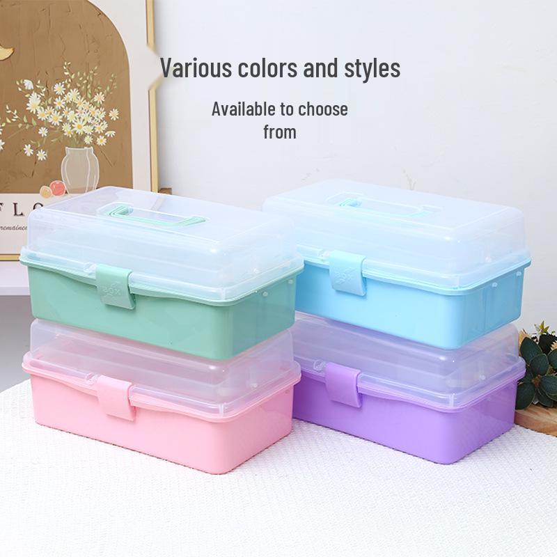 Durchsichtige Kunststoff-Dreischicht-Faltaufbewahrungsbox für Kunst, Nägel, Eisenwaren, Make-up und Schreibwaren