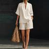 White V-Neck Short Sleeve Top and Shorts Set