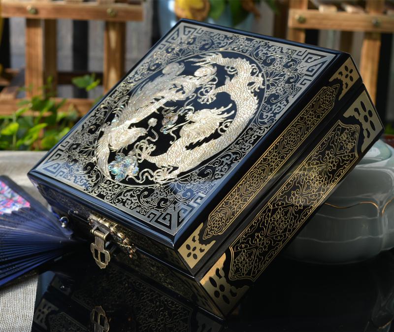 Vintage Filigree Jewelry Box with Copper Wire Inlaid Shells High Gloss Piano Lacquer Pingyao Polished Lacquerware
