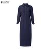ZANZEA Women Turn Down Collar Long Sleeve Bandage Waist Casual Elegant Shirts Dress