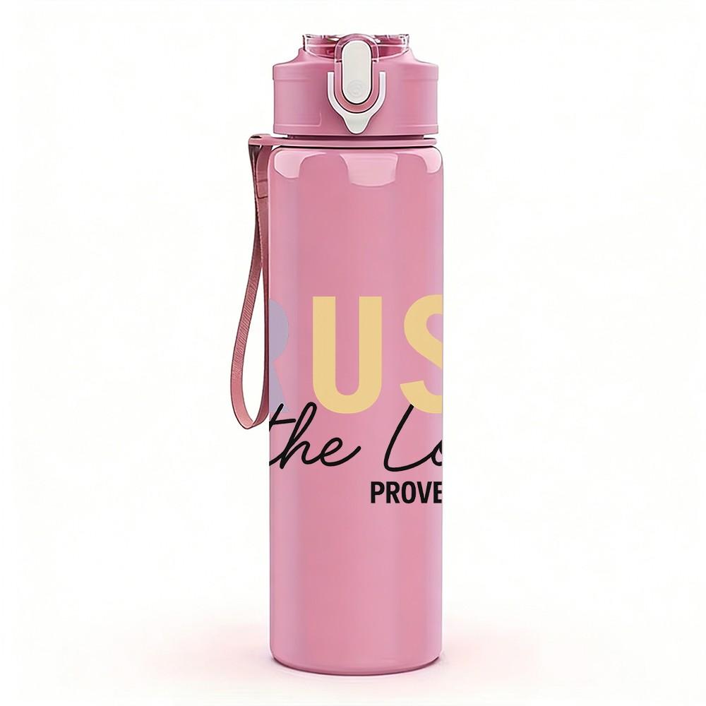 1PC Trust In The Lord Purple Letter 750ml Color Plastic Sports Water Bottle Leakproof Flip Straw Lid Suitable for Sports Office Home Use