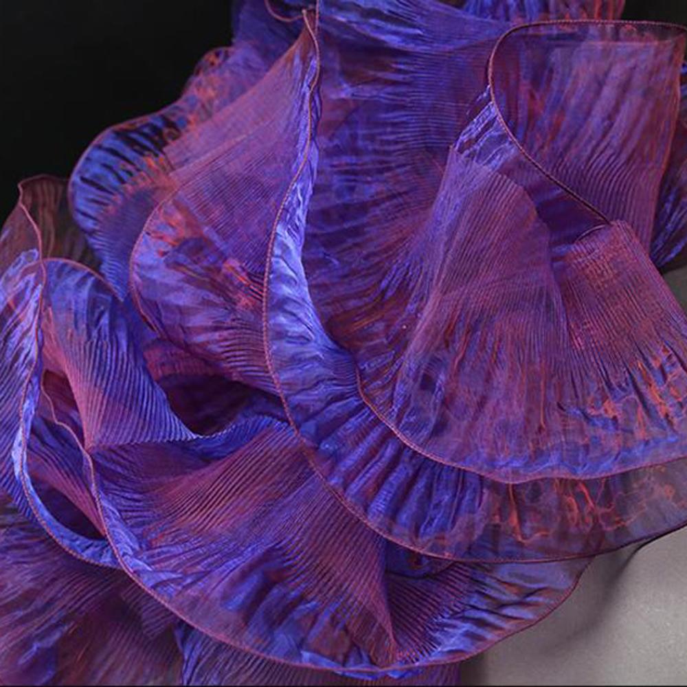 2 Yards Mermaid Pleated Flower Lace Magic Color Laser Gradient For Wedding Wave Striped Decoration Cloth Wide 15CM