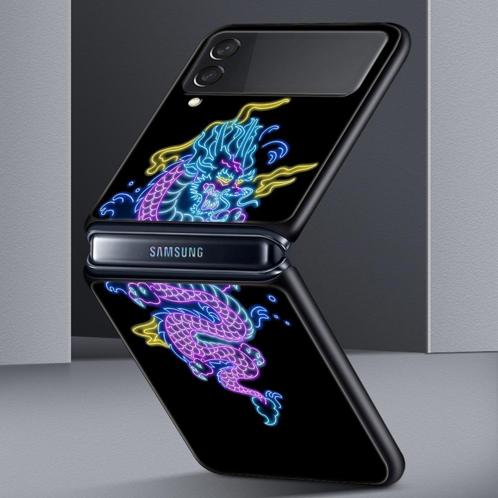 Phone Case for Samsung Galaxy Z Flip 3 4 5 Folding Mobile Shell Hard PC Fundas Capa Protect Cover Flamingo Neon Flower Wave Art
