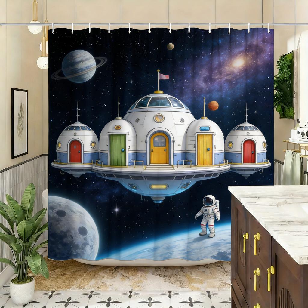 Whimsical Candy House & Gnomes with Lollipops Waterproof Shower Curtain for Bathroom Decor