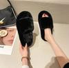 Fashion Fashion One Word Thick Fur Slippers Double Fur Slippers Casual Home Cotton Shoes for Women Flat Plush Cross Straps Slippers2024