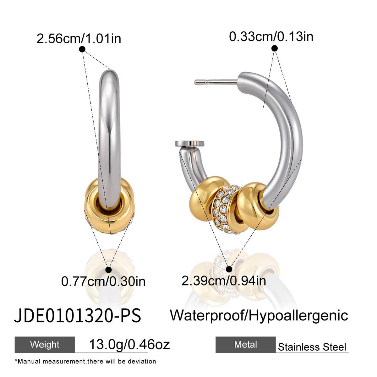 18K Gold Plated Stainless Steel Hoop Earrings with White Rhinestone Light Luxury Niche Design Jewelry